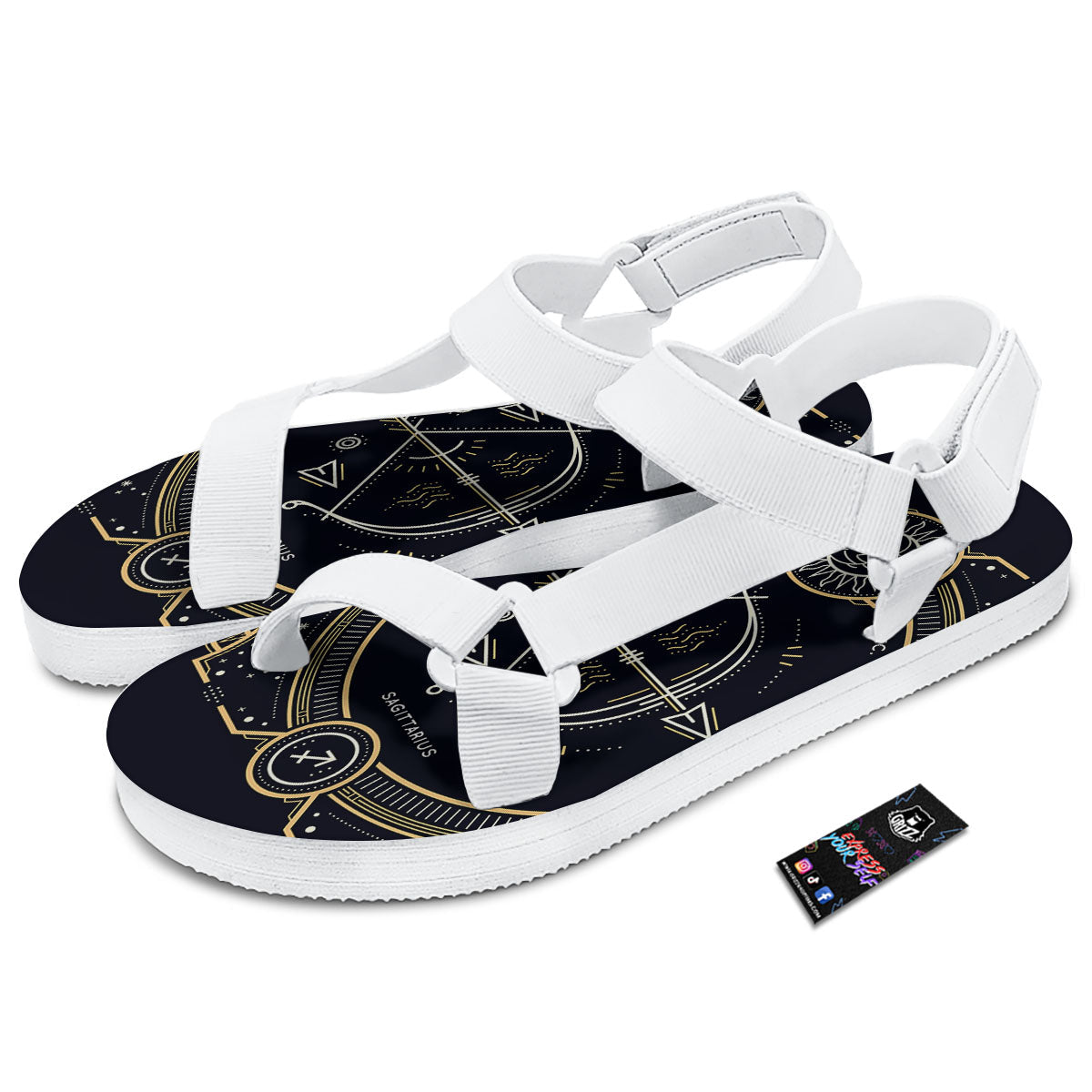 Zodiac Sign Vintage Sagittarius Print White Open Toe Sandals-grizzshop