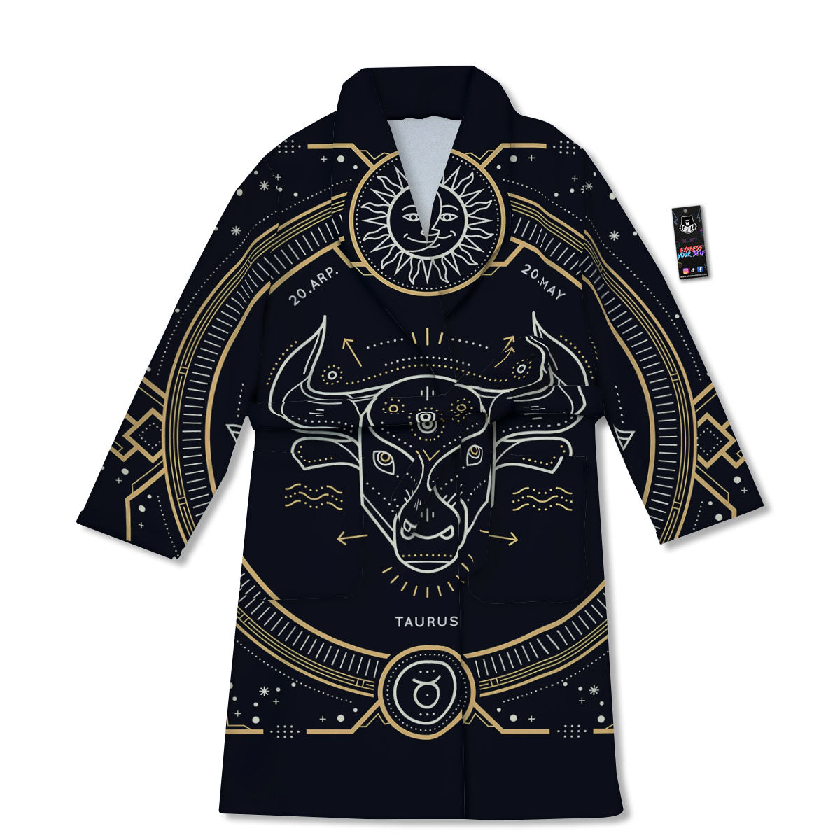 Zodiac Sign Vintage Taurus Print Bathrobe-grizzshop