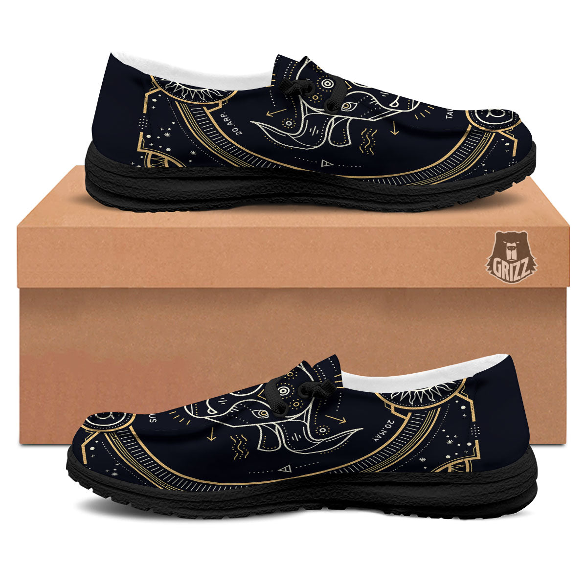 Zodiac Sign Vintage Taurus Print Black Loafers-grizzshop