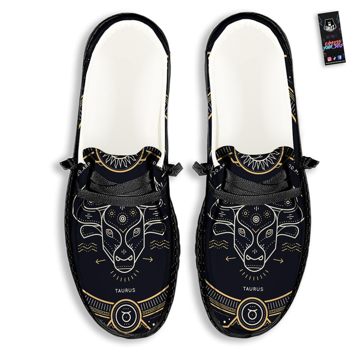 Zodiac Sign Vintage Taurus Print Black Loafers-grizzshop