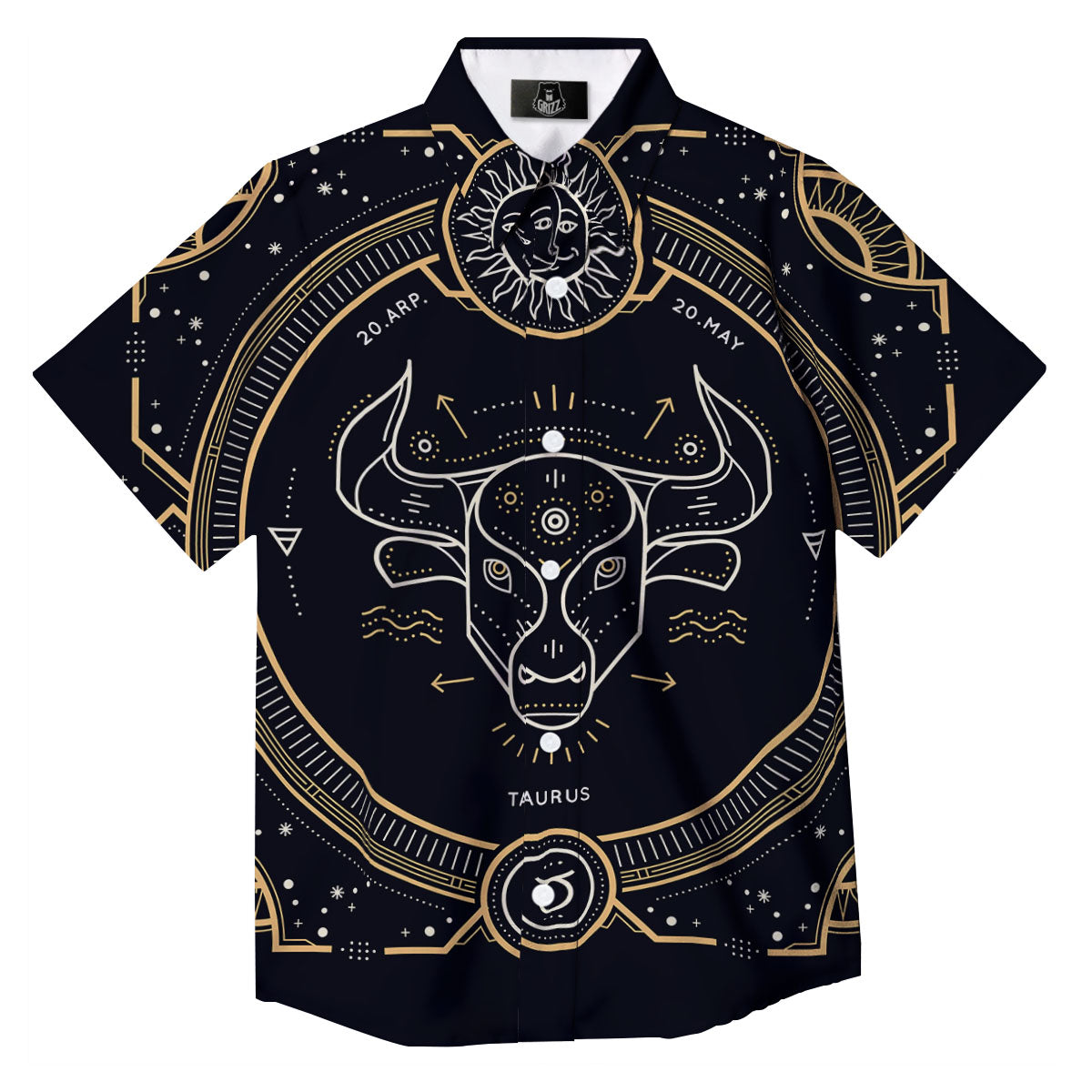 Zodiac Sign Vintage Taurus Print Button Up Shirt-grizzshop