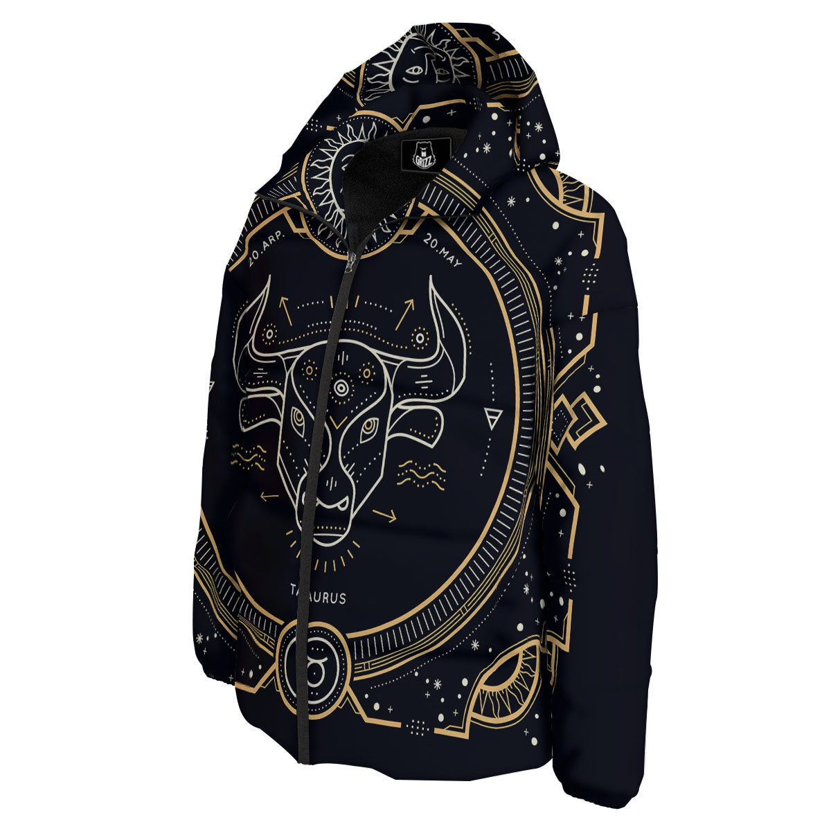 Zodiac Sign Vintage Taurus Print Down Jacket-grizzshop