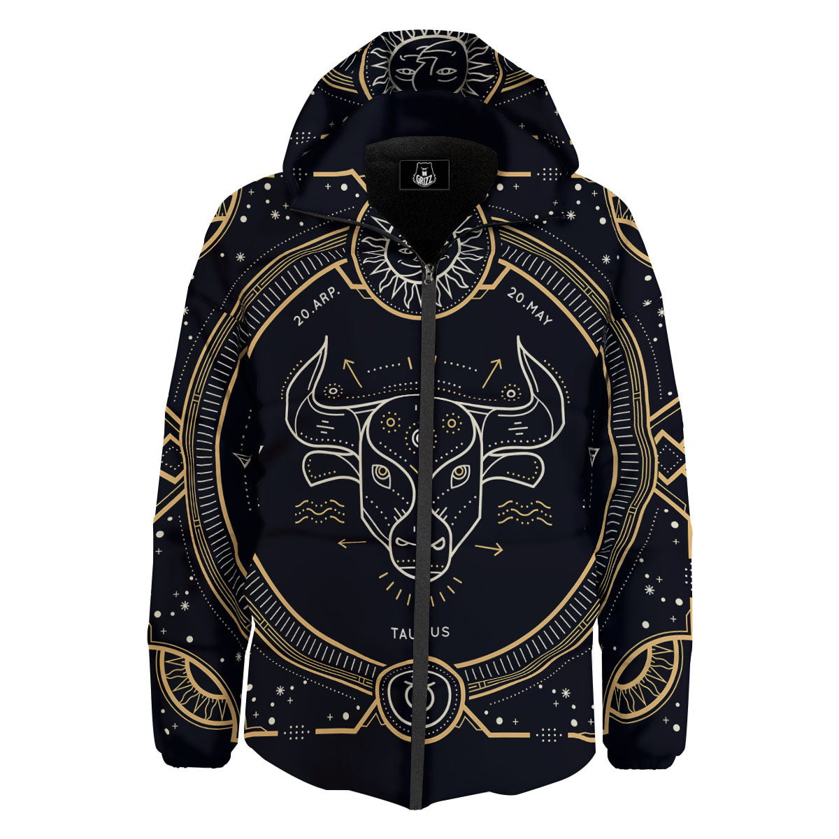 Zodiac Sign Vintage Taurus Print Down Jacket-grizzshop