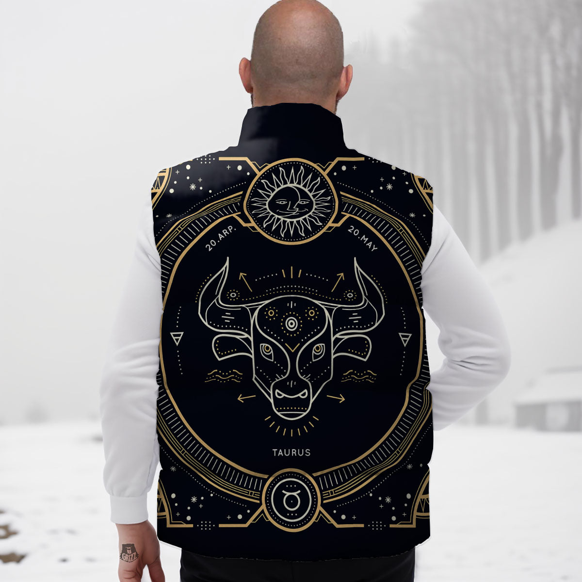 Zodiac Sign Vintage Taurus Print Down Vest