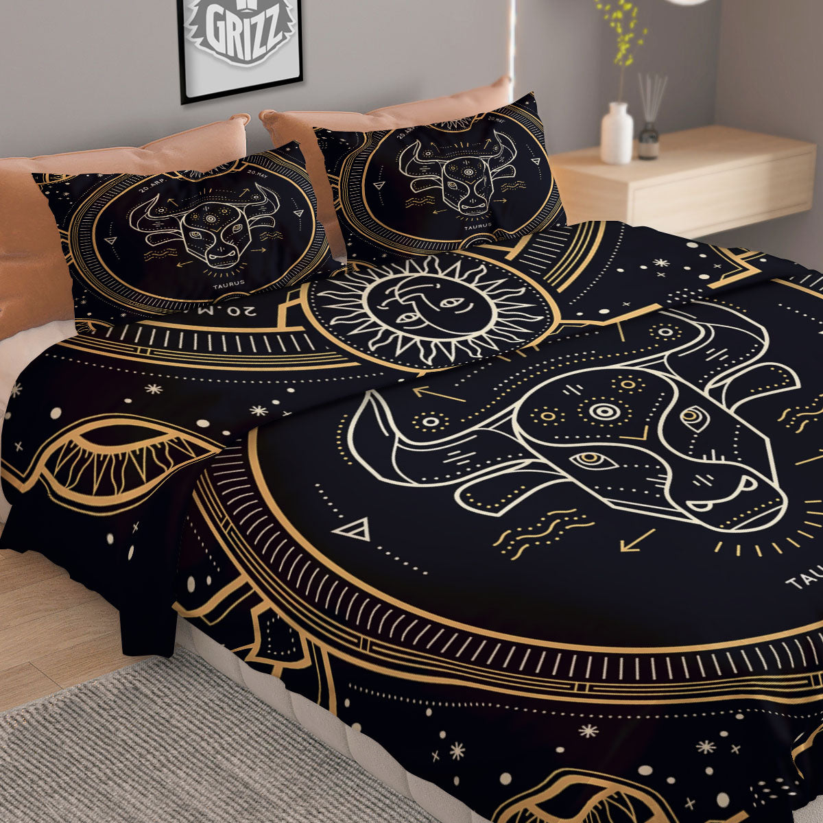 Zodiac Sign Vintage Taurus Print Duvet Cover Bedding Set