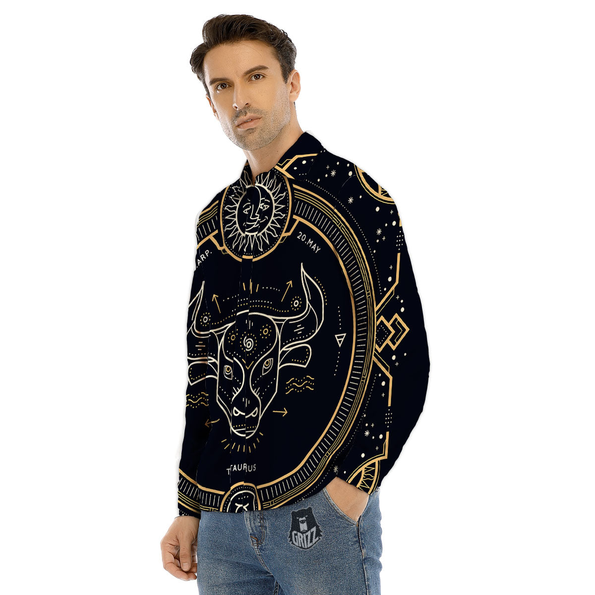 Zodiac Sign Vintage Taurus Print Men's Dress Shirts-grizzshop