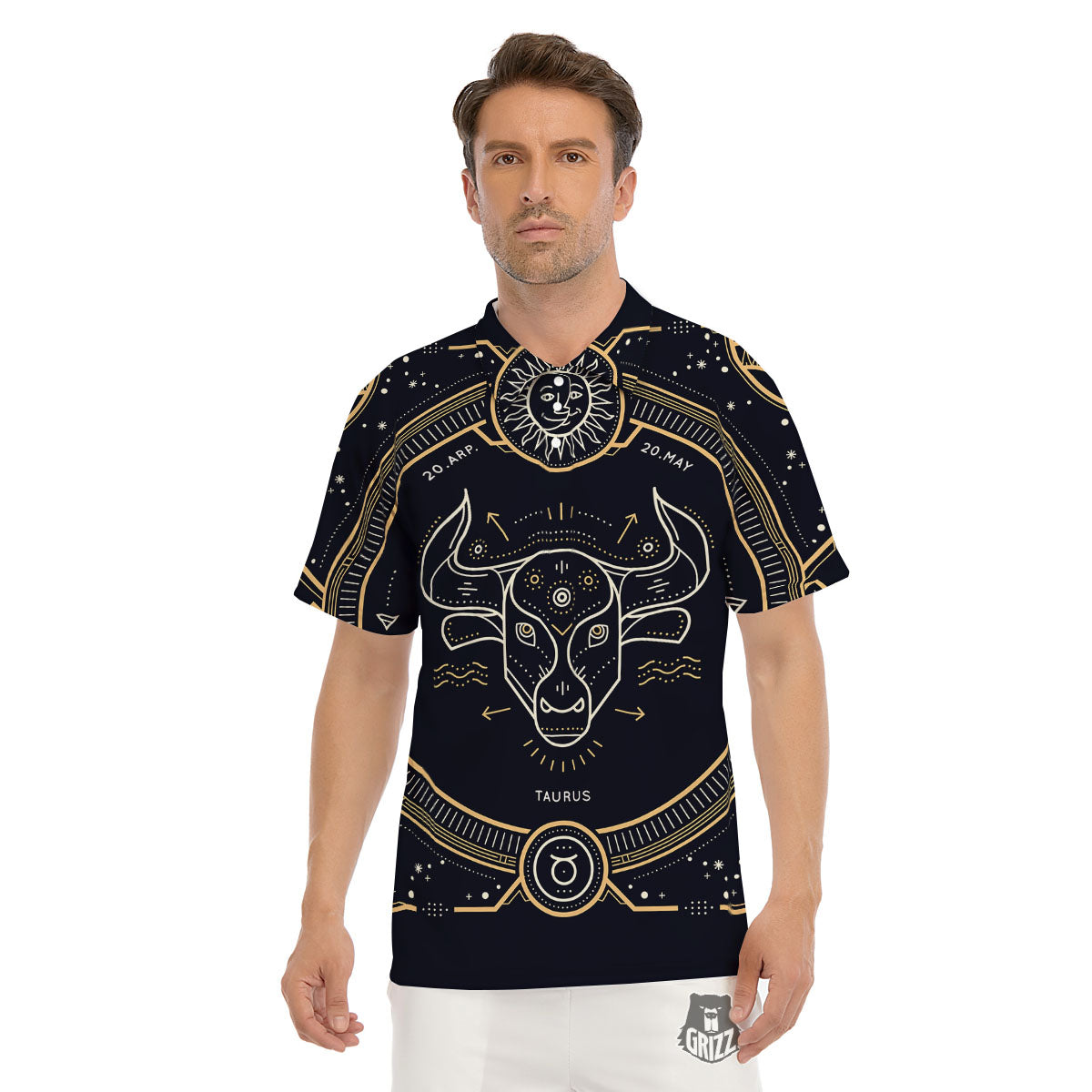 Zodiac Sign Vintage Taurus Print Men's Golf Shirts-grizzshop