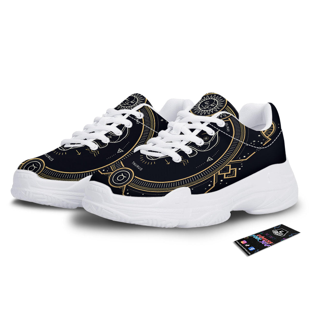 Zodiac Sign Vintage Taurus Print White Chunky Shoes-grizzshop