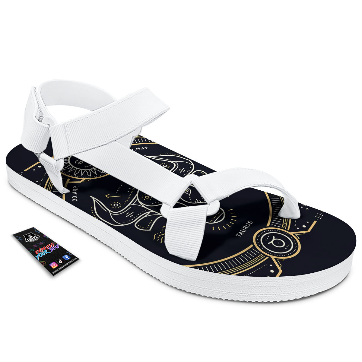 Zodiac Sign Vintage Taurus Print White Open Toe Sandals-grizzshop