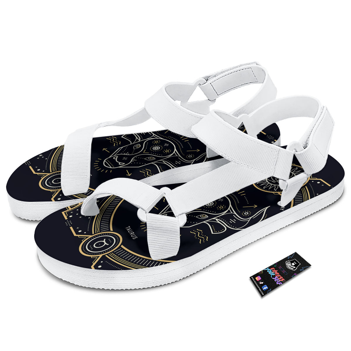 Zodiac Sign Vintage Taurus Print White Open Toe Sandals-grizzshop
