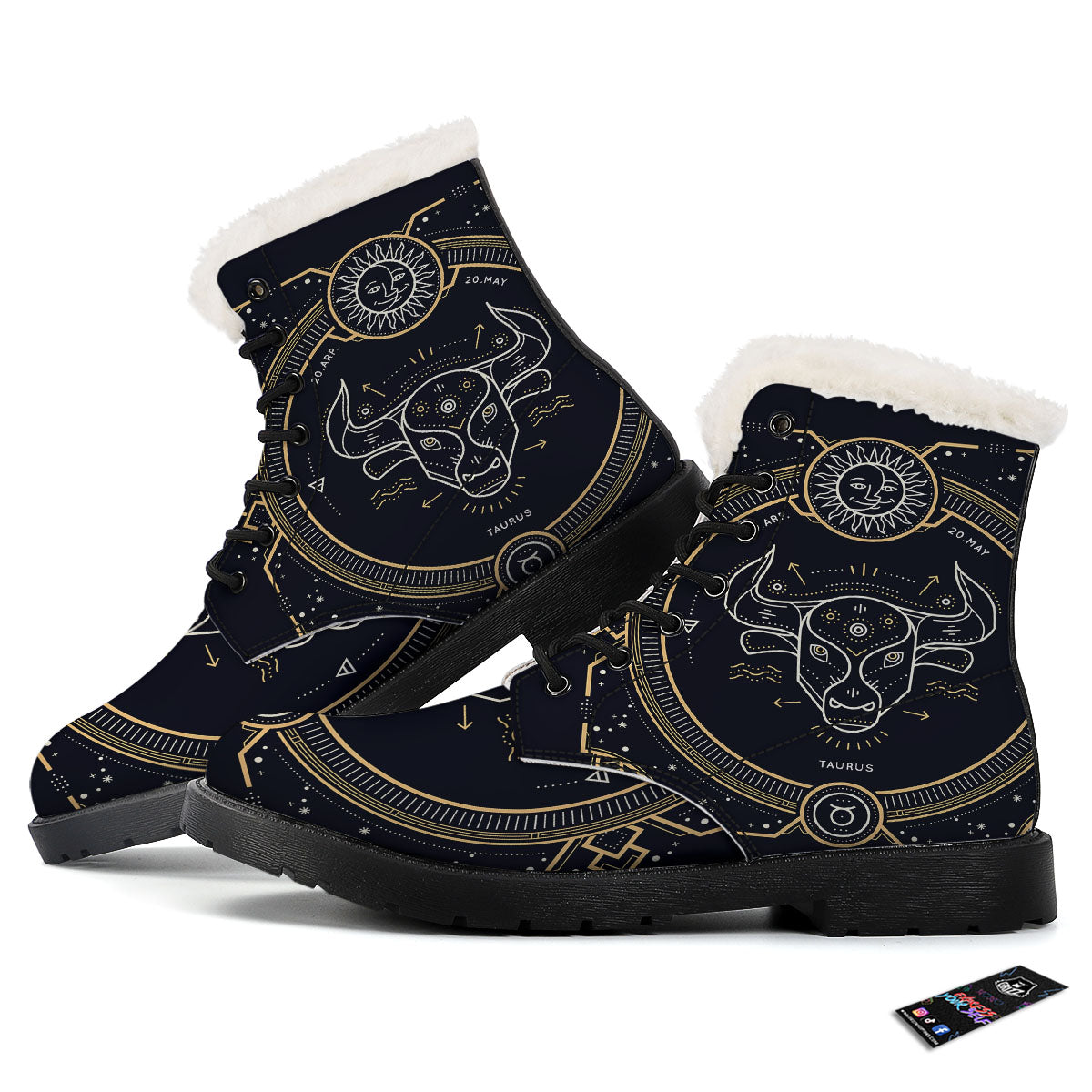 Zodiac Sign Vintage Taurus Print Winter Boots-grizzshop