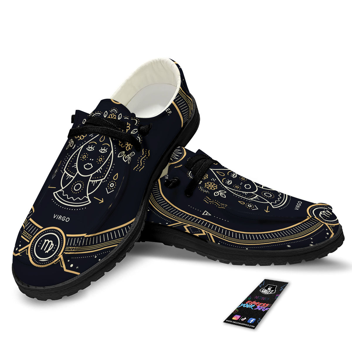 Zodiac Sign Vintage Virgo Print Black Loafers-grizzshop