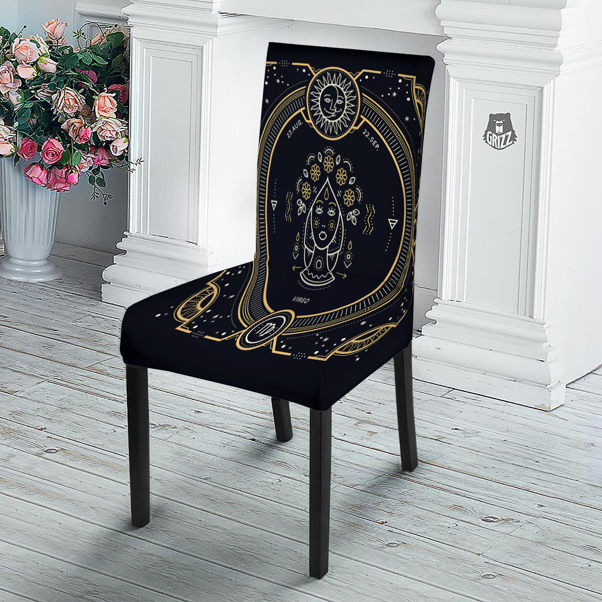 Zodiac Sign Vintage Virgo Print Dining Chair Slipcover-grizzshop