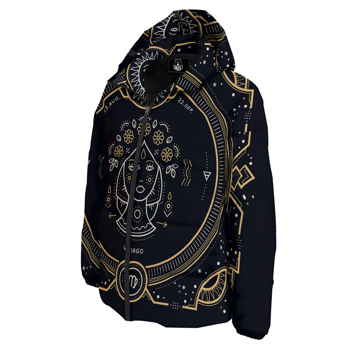 Zodiac Sign Vintage Virgo Print Down Jacket-grizzshop