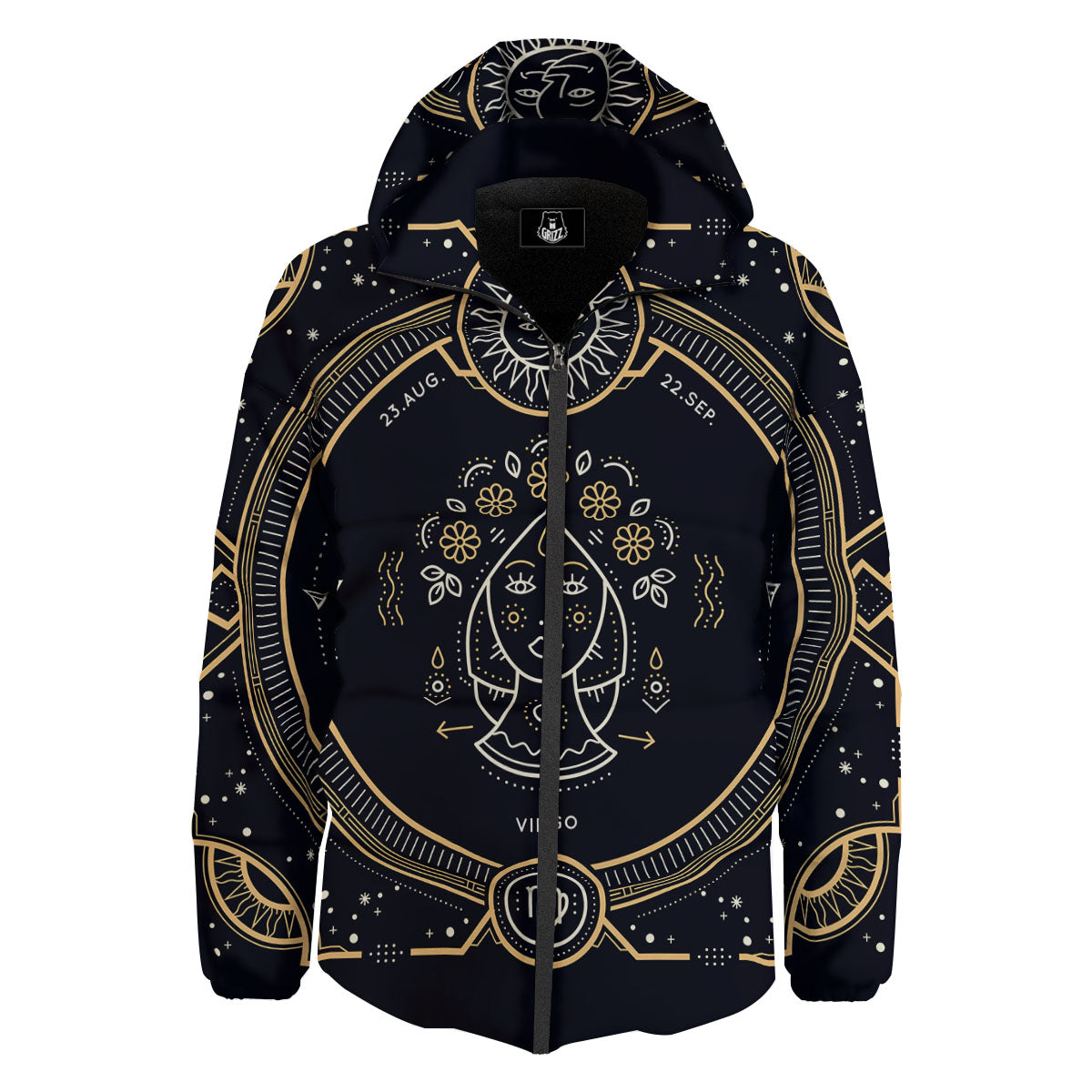 Zodiac Sign Vintage Virgo Print Down Jacket-grizzshop