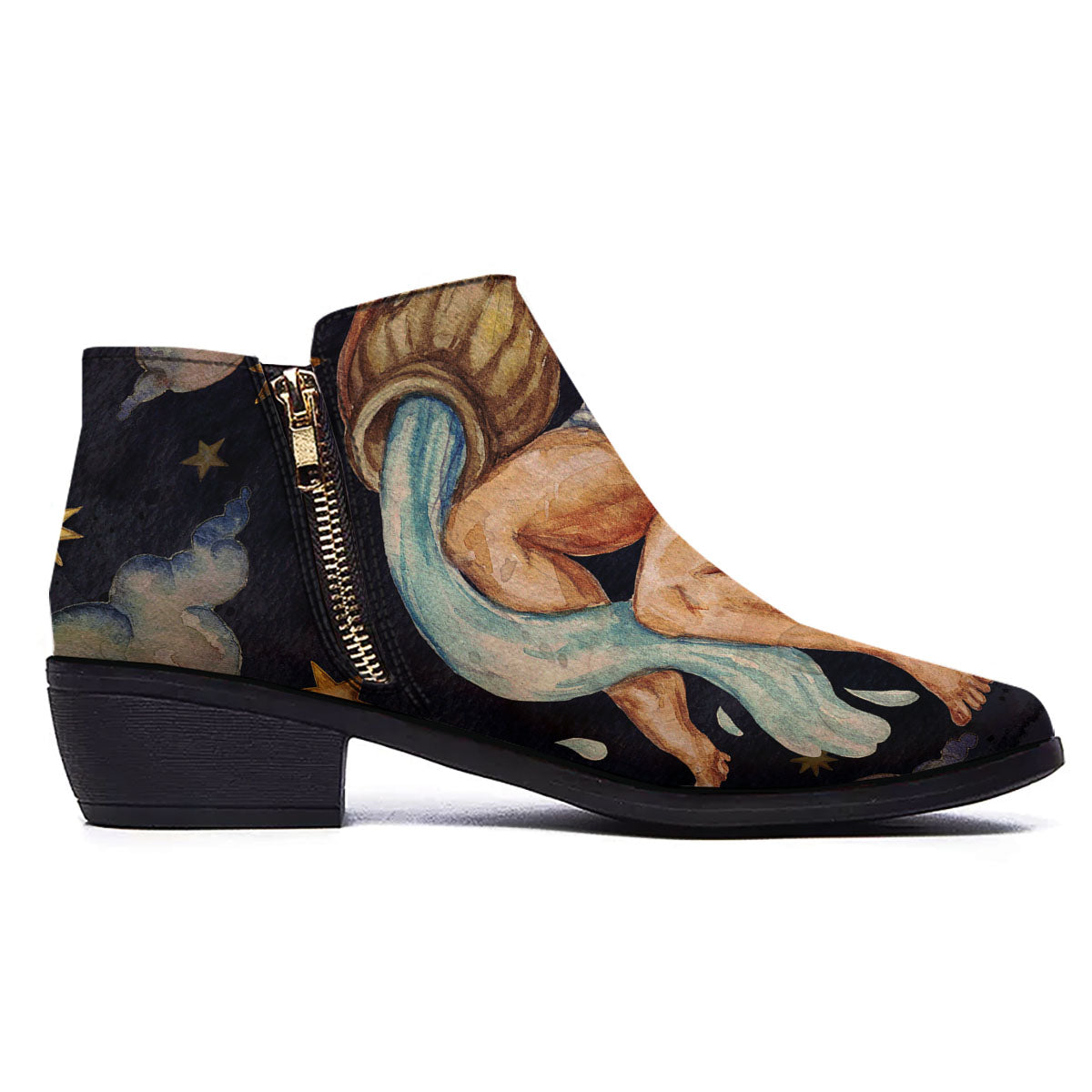 Zodiac Sign Watercolor Aquarius Print Ankle Boots-grizzshop