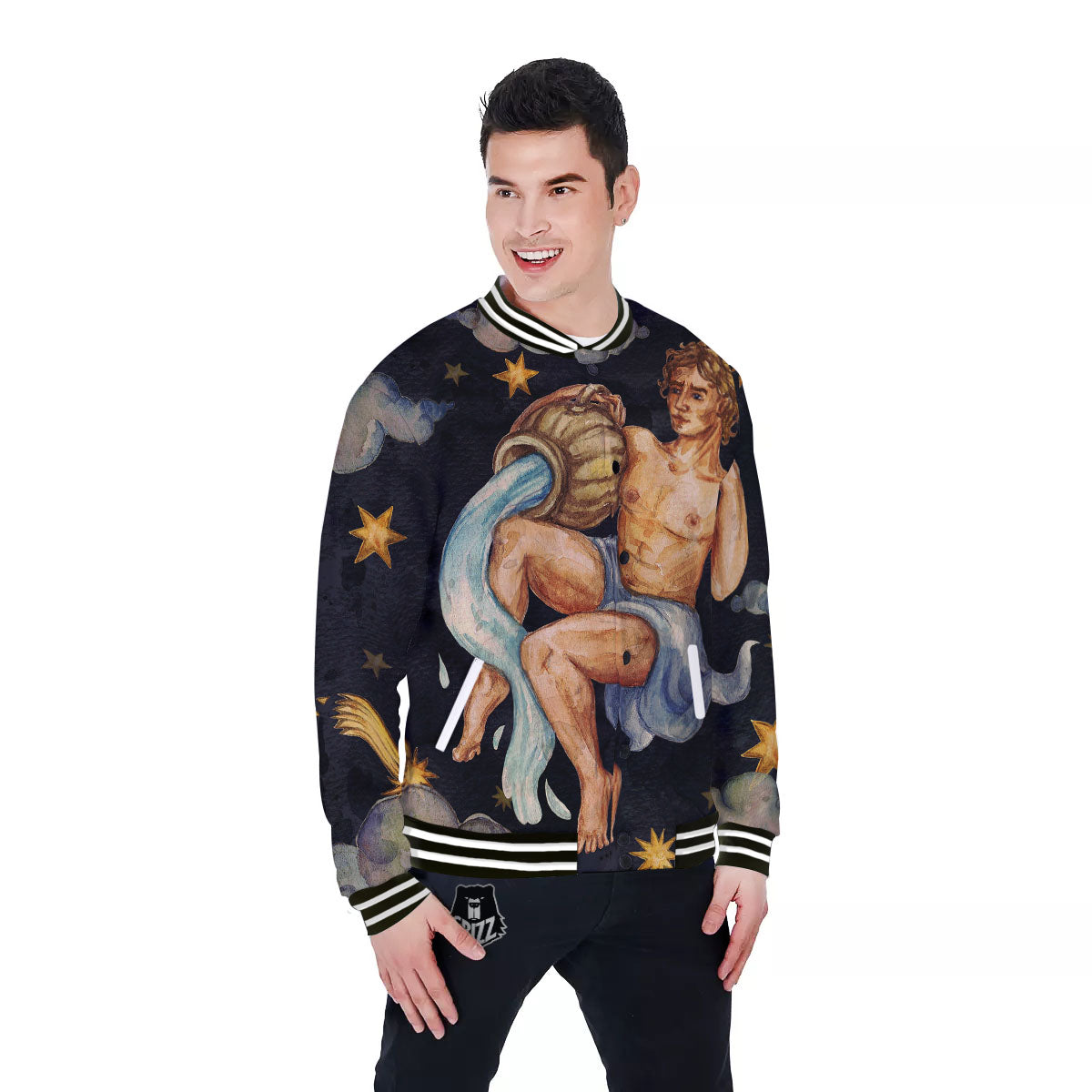 Zodiac Sign Watercolor Aquarius Print Baseball Jacket-grizzshop