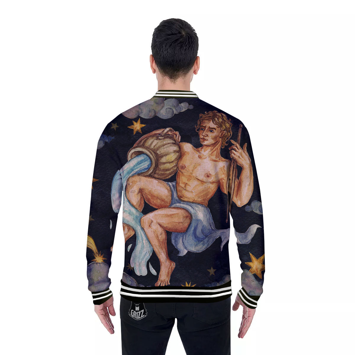 Zodiac Sign Watercolor Aquarius Print Baseball Jacket-grizzshop