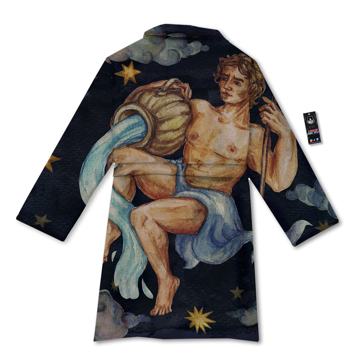 Zodiac Sign Watercolor Aquarius Print Bathrobe-grizzshop