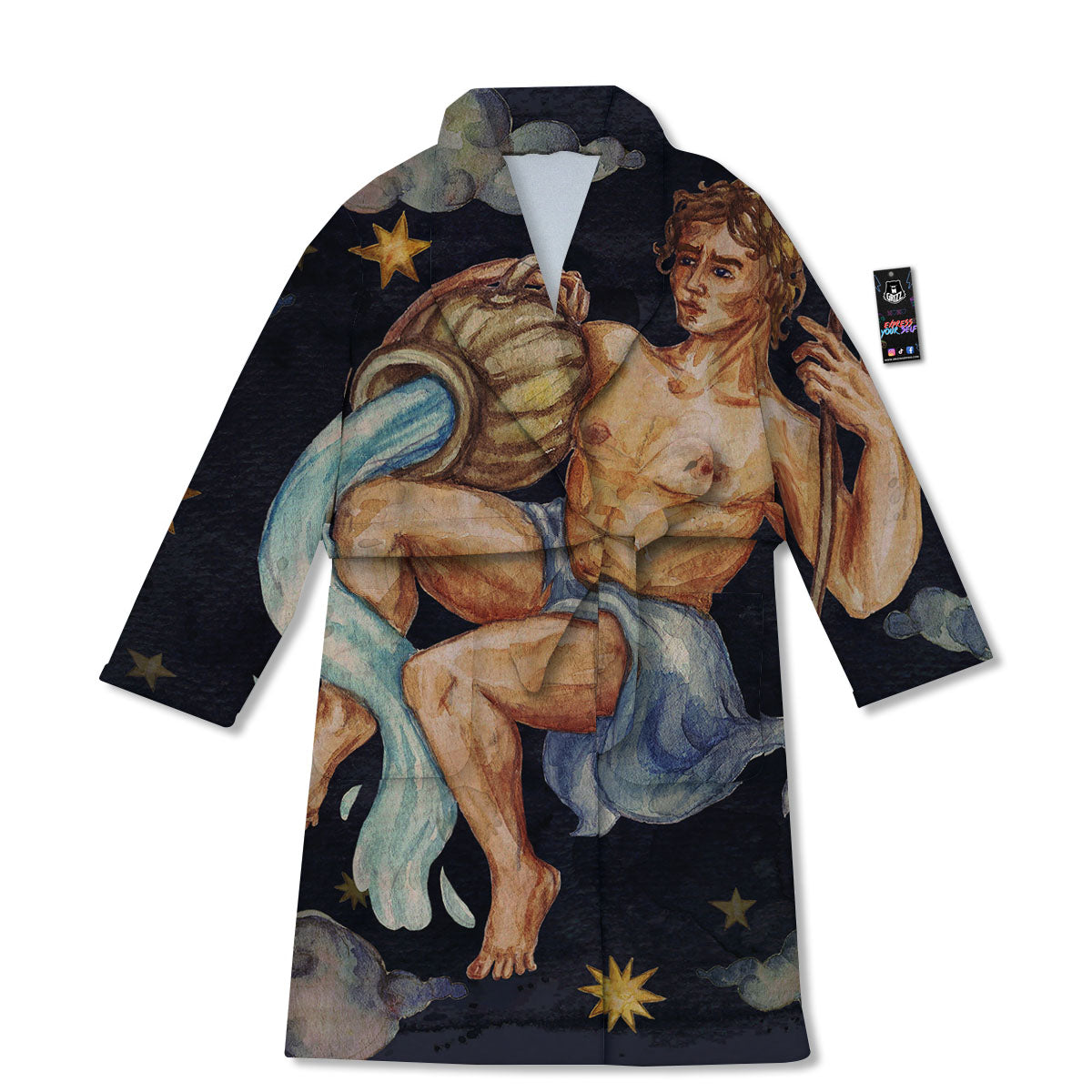 Zodiac Sign Watercolor Aquarius Print Bathrobe-grizzshop
