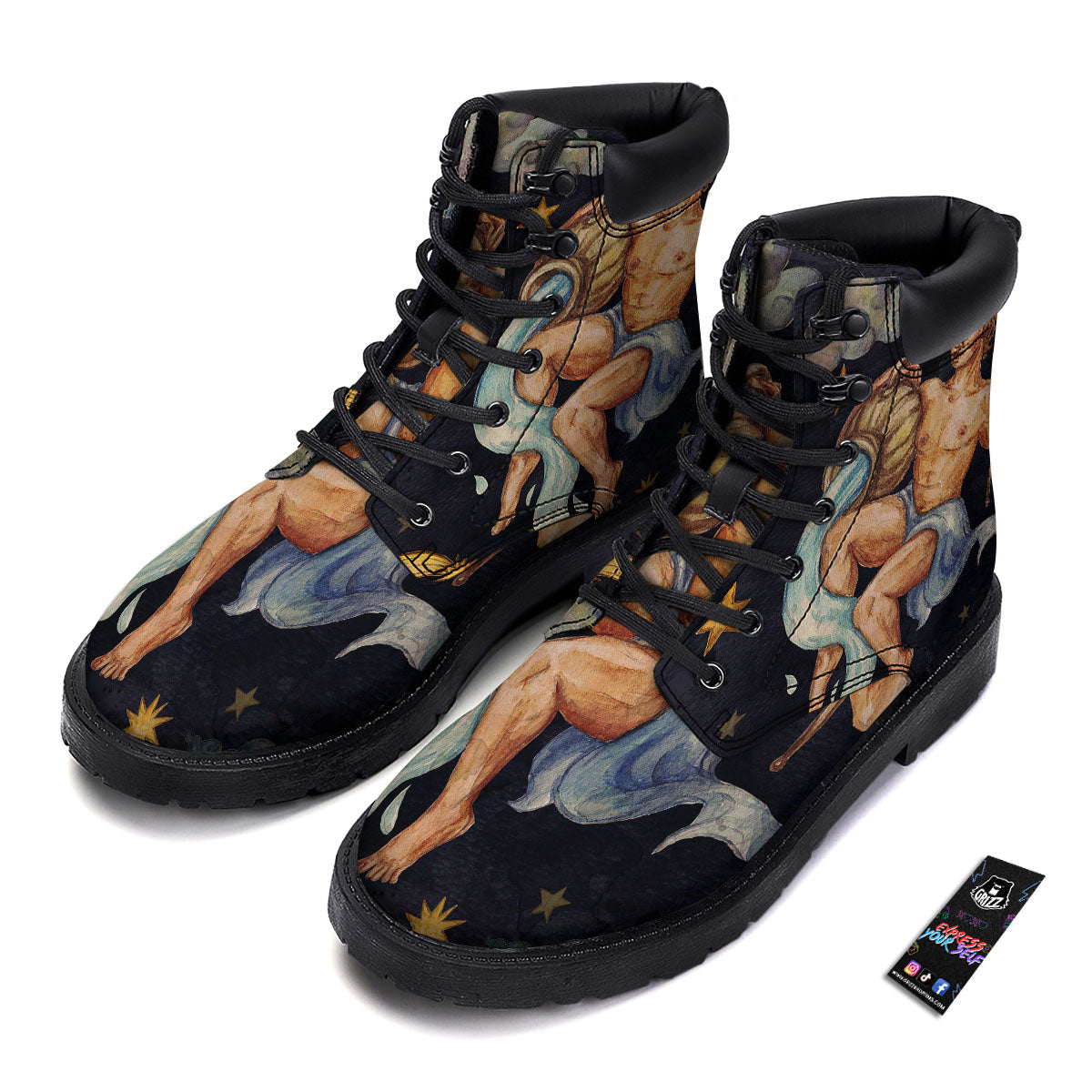 Zodiac Sign Watercolor Aquarius Print Boots-grizzshop