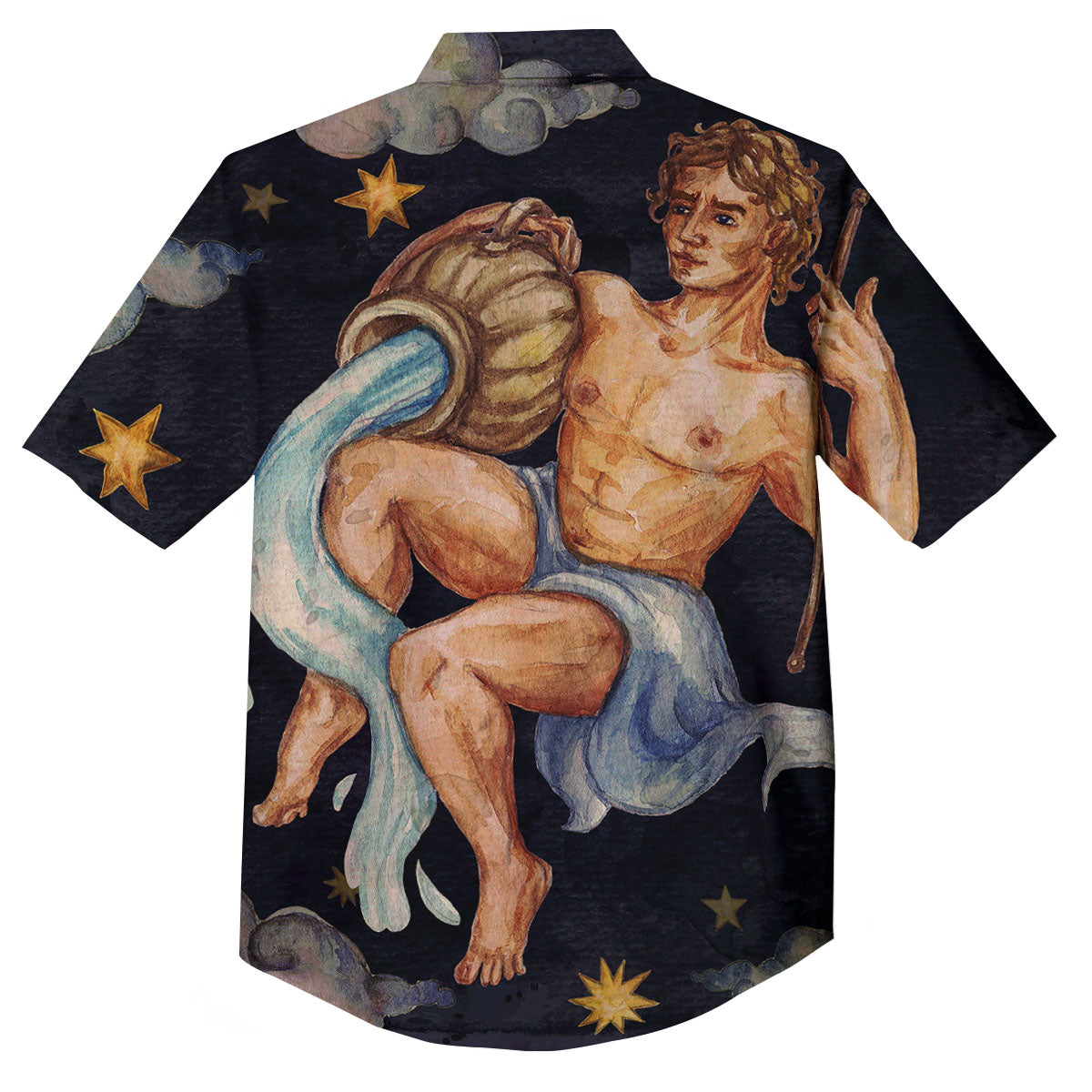 Zodiac Sign Watercolor Aquarius Print Button Up Shirt-grizzshop