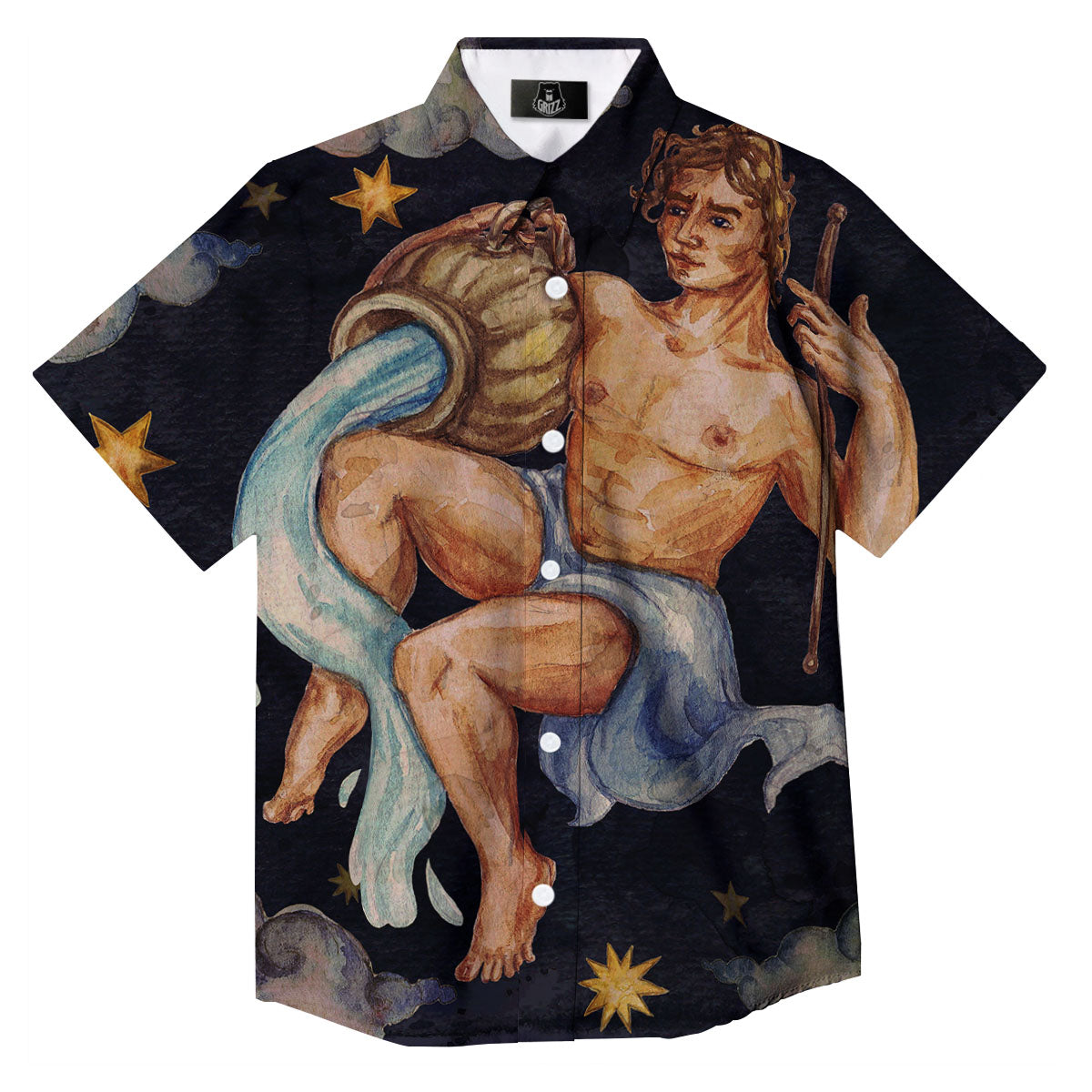 Zodiac Sign Watercolor Aquarius Print Button Up Shirt-grizzshop