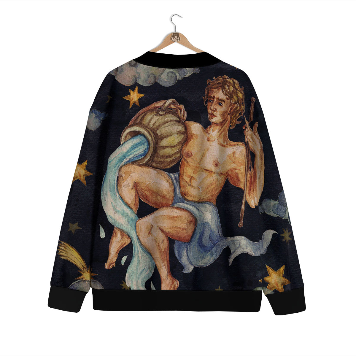 Zodiac Sign Watercolor Aquarius Print Cardigan-grizzshop