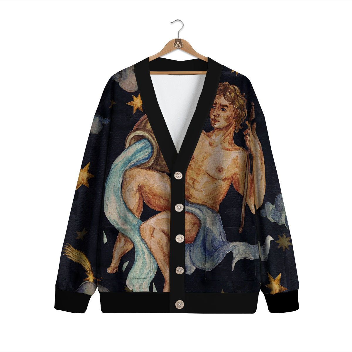 Zodiac Sign Watercolor Aquarius Print Cardigan-grizzshop