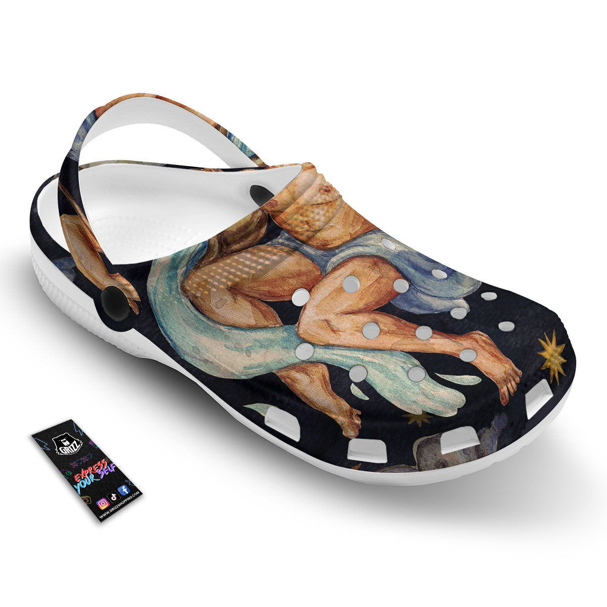 Zodiac Sign Watercolor Aquarius Print Clog-grizzshop