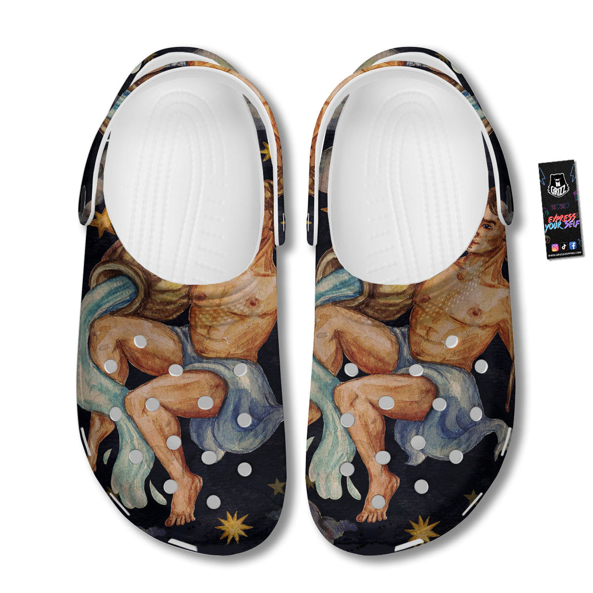 Zodiac Sign Watercolor Aquarius Print Clog-grizzshop