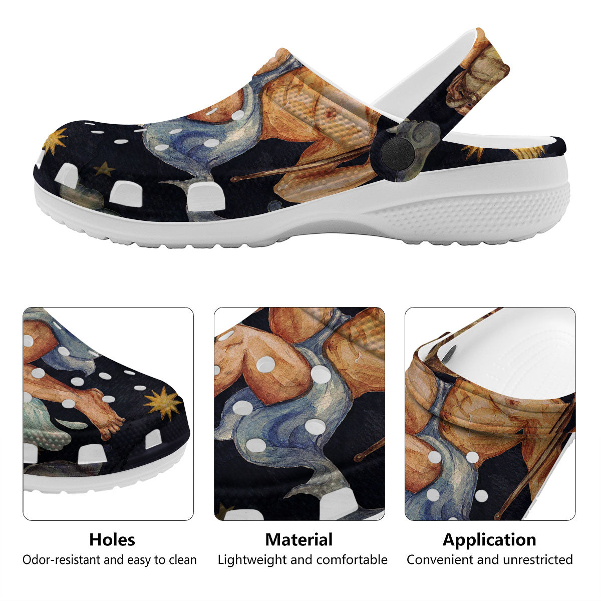 Zodiac Sign Watercolor Aquarius Print Clog-grizzshop