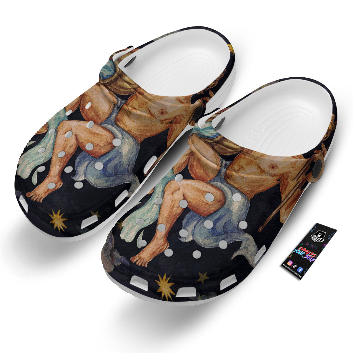 Zodiac Sign Watercolor Aquarius Print Clog-grizzshop