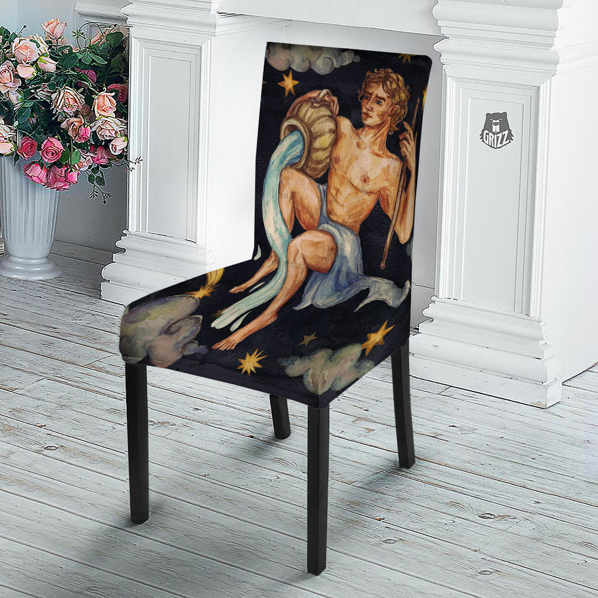 Zodiac Sign Watercolor Aquarius Print Dining Chair Slipcover-grizzshop