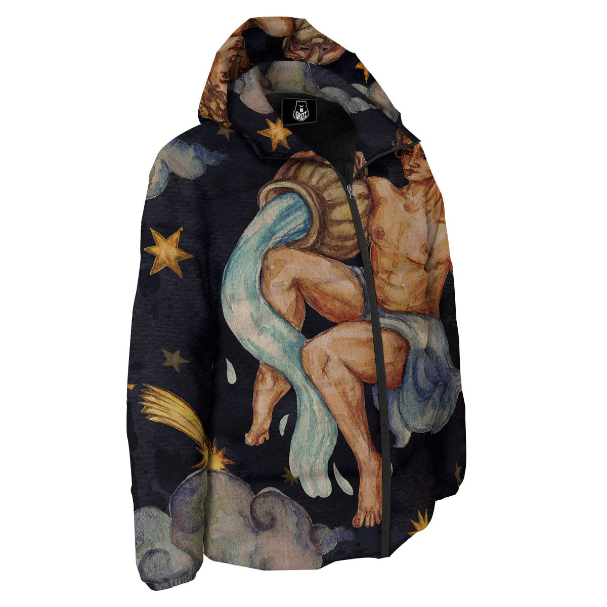 Zodiac Sign Watercolor Aquarius Print Down Jacket-grizzshop