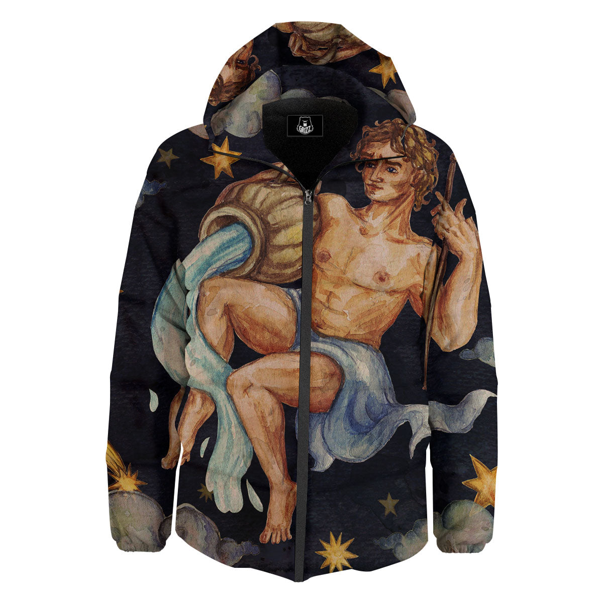 Zodiac Sign Watercolor Aquarius Print Down Jacket-grizzshop