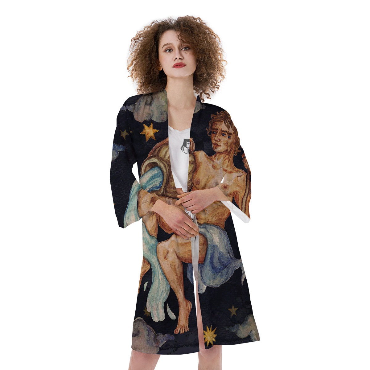 Zodiac Sign Watercolor Aquarius Print Kimono-grizzshop
