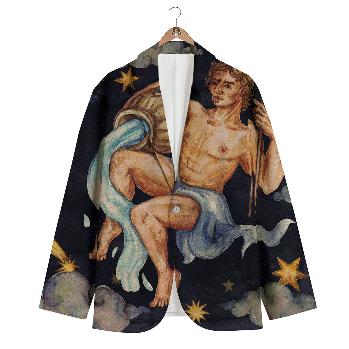 Zodiac Sign Watercolor Aquarius Print Men's Blazer-grizzshop