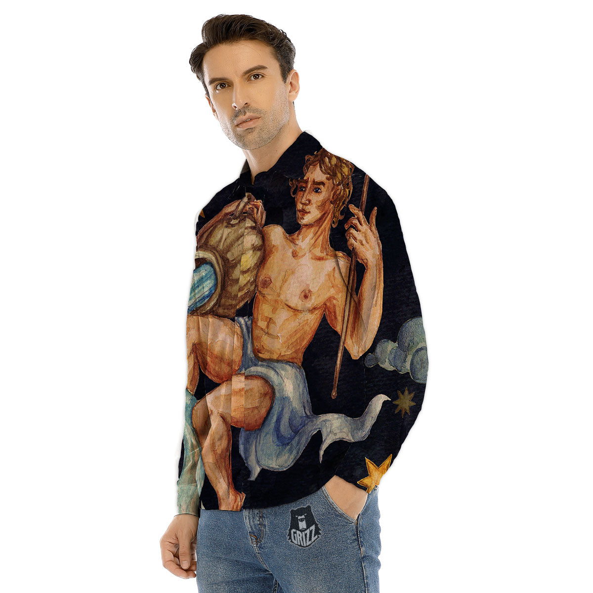 Zodiac Sign Watercolor Aquarius Print Men's Dress Shirts-grizzshop