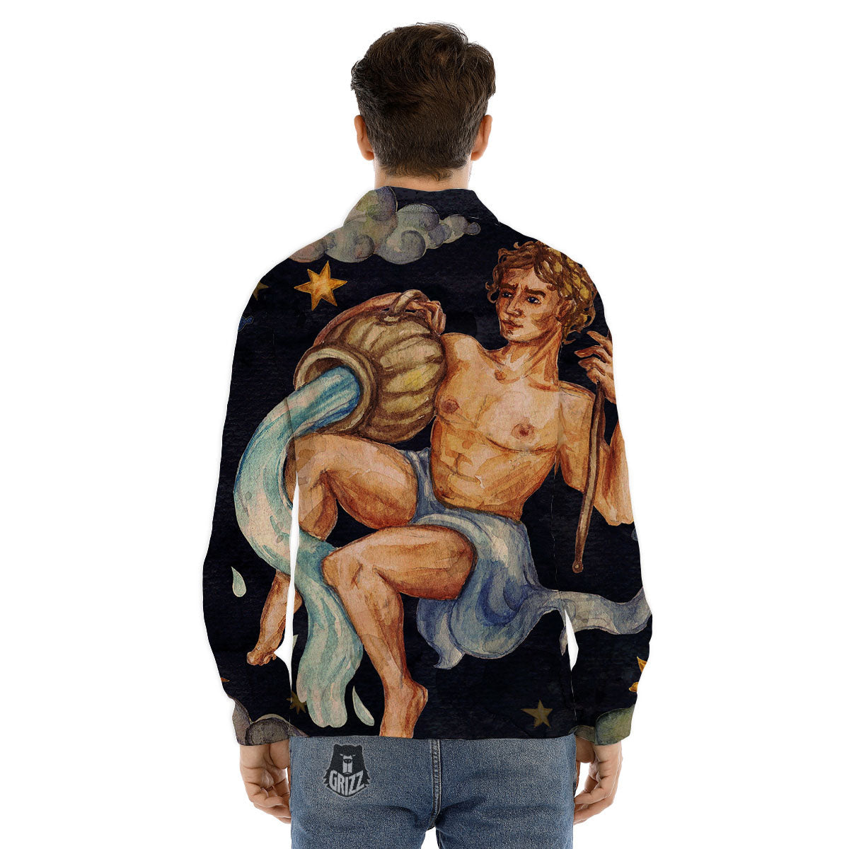 Zodiac Sign Watercolor Aquarius Print Men's Dress Shirts-grizzshop