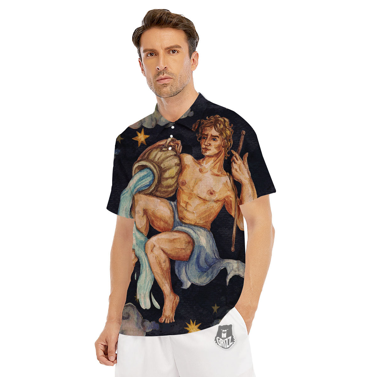 Zodiac Sign Watercolor Aquarius Print Men's Golf Shirts-grizzshop