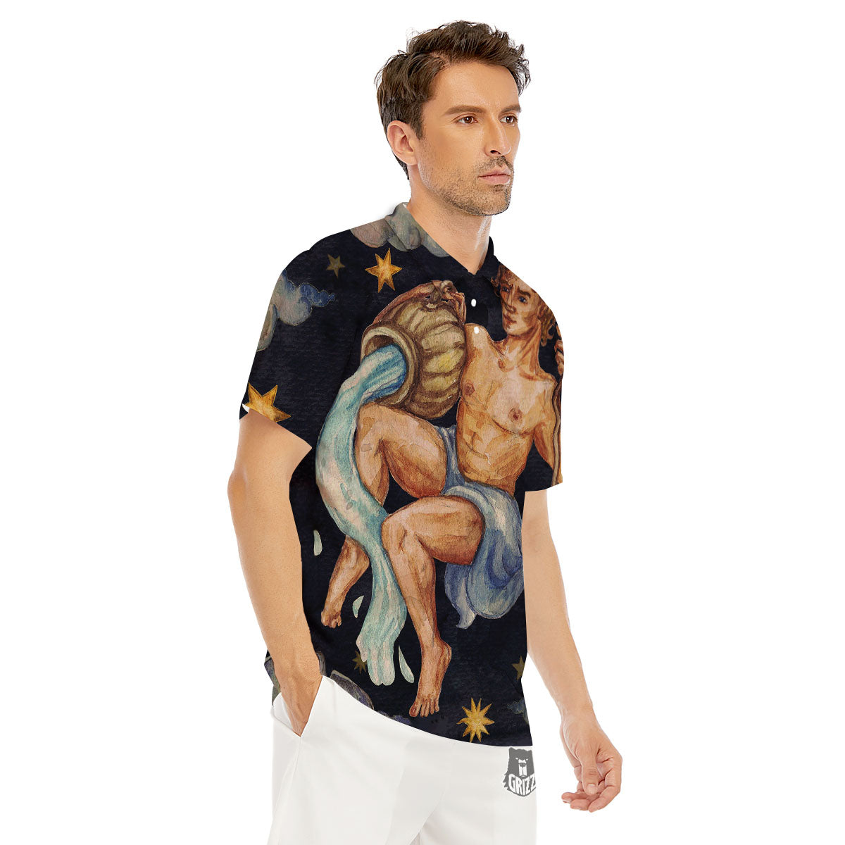 Zodiac Sign Watercolor Aquarius Print Men's Golf Shirts-grizzshop