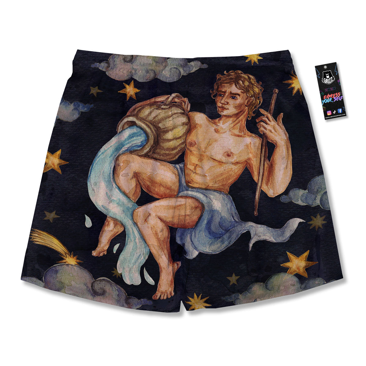 Zodiac Sign Watercolor Aquarius Print Men's Running Shorts-grizzshop