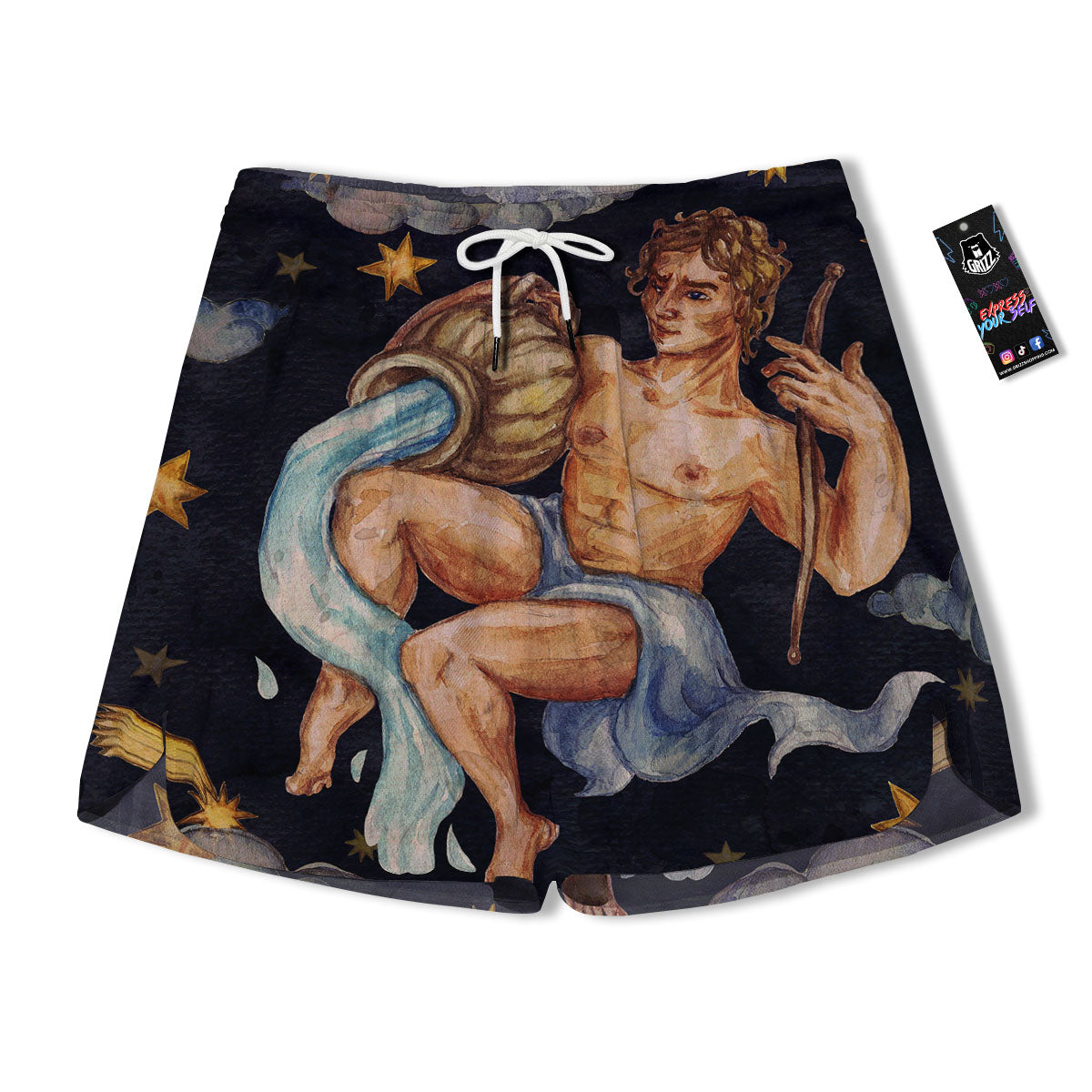 Zodiac Sign Watercolor Aquarius Print Men's Running Shorts-grizzshop