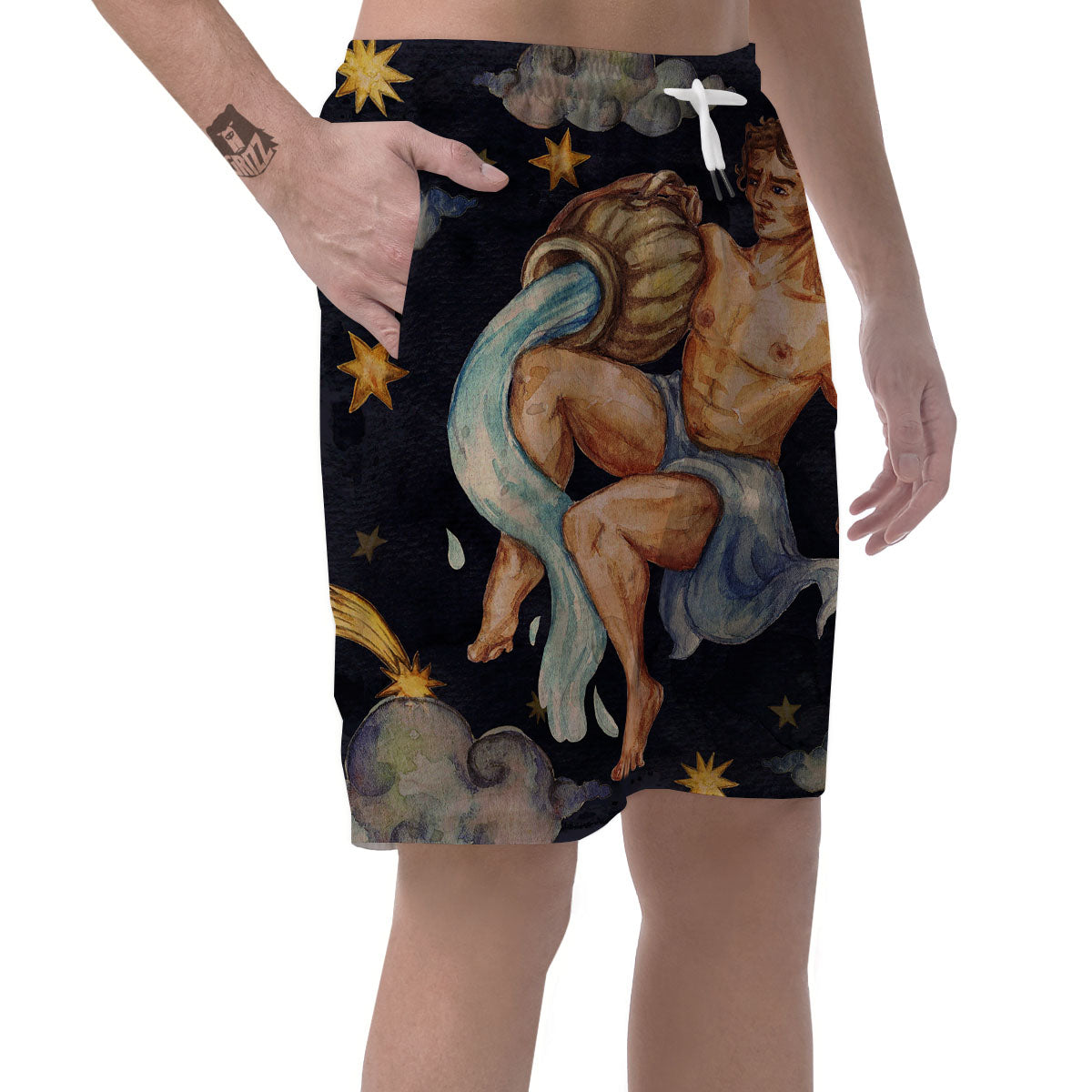 Zodiac Sign Watercolor Aquarius Print Men's Shorts-grizzshop