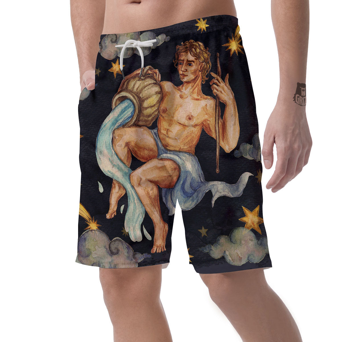 Zodiac Sign Watercolor Aquarius Print Men's Shorts-grizzshop