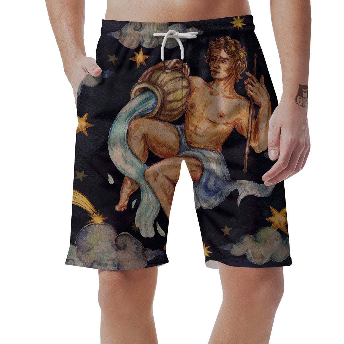 Zodiac Sign Watercolor Aquarius Print Men's Shorts-grizzshop