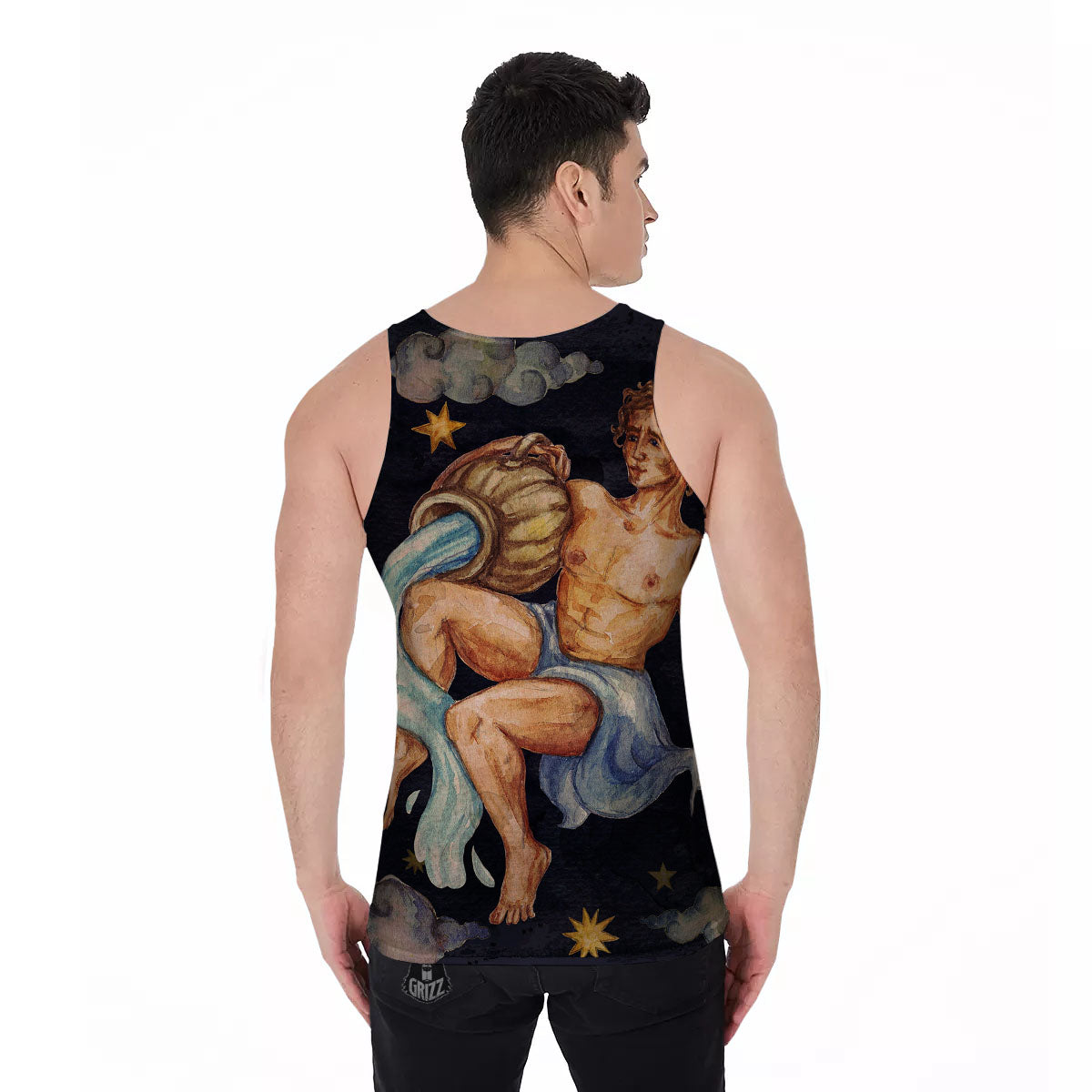 Zodiac Sign Watercolor Aquarius Print Men's Tank Top-grizzshop