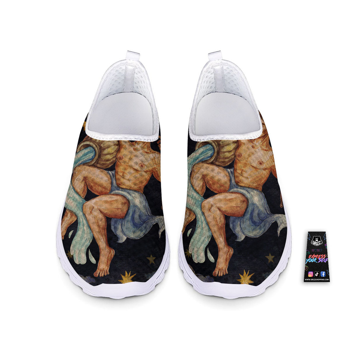 Zodiac Sign Watercolor Aquarius Print Nurse Shoes-grizzshop