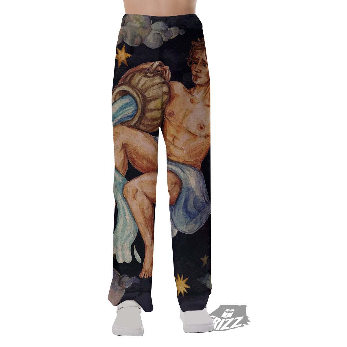 Zodiac Sign Watercolor Aquarius Print Pajama Pants-grizzshop